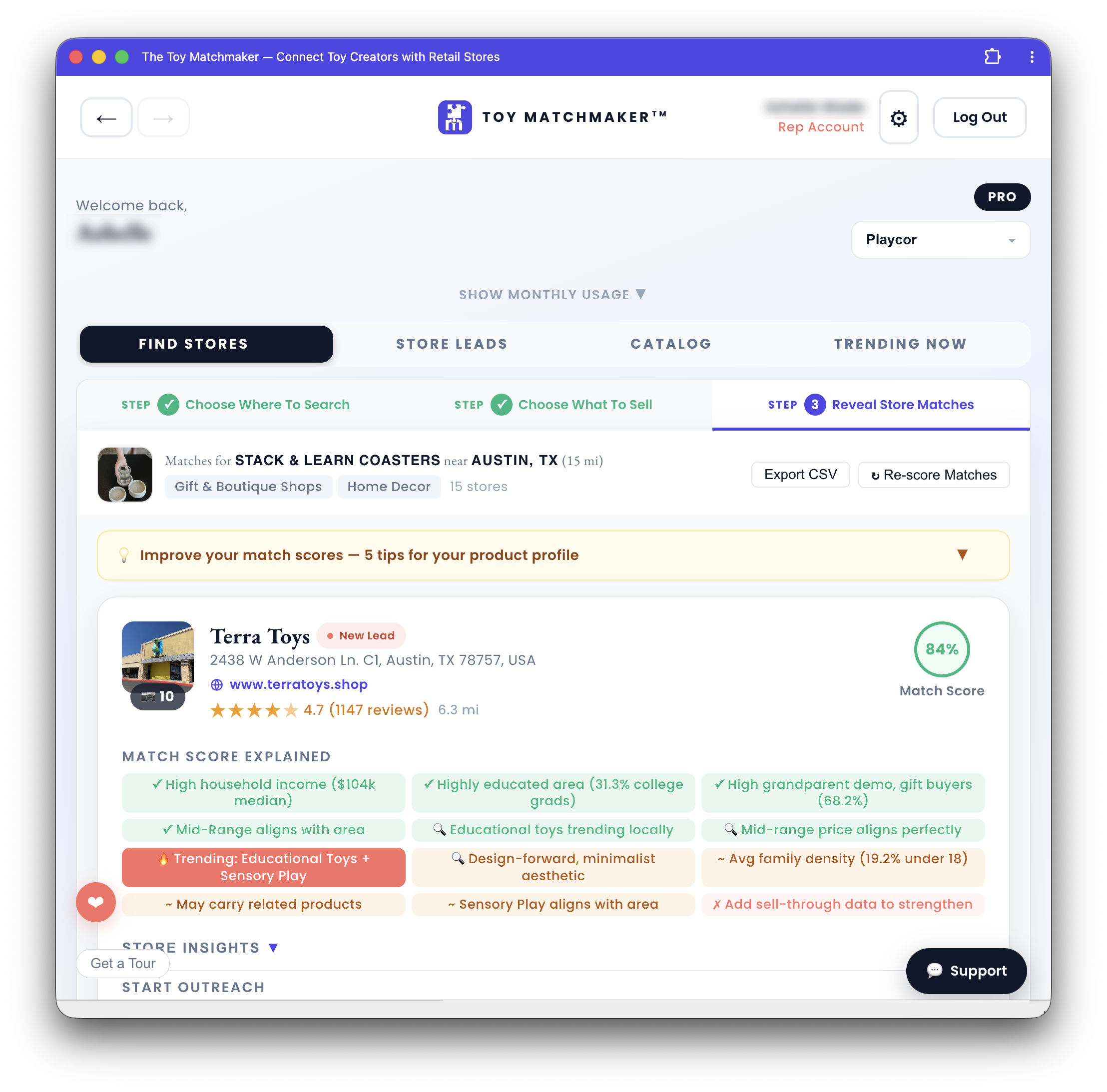 Find stores search screen in The Toy Matchmaker