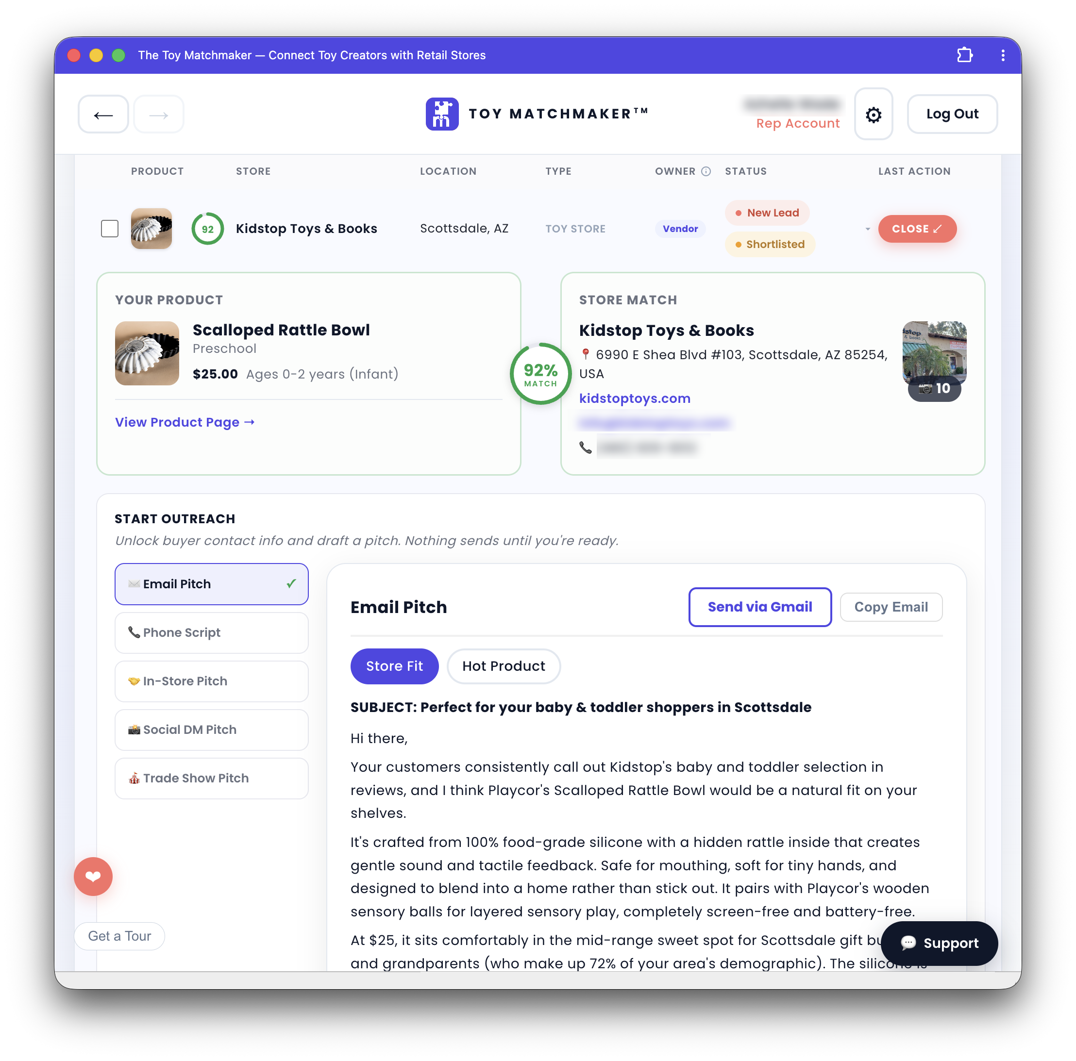 Store lead result with a generated email pitch